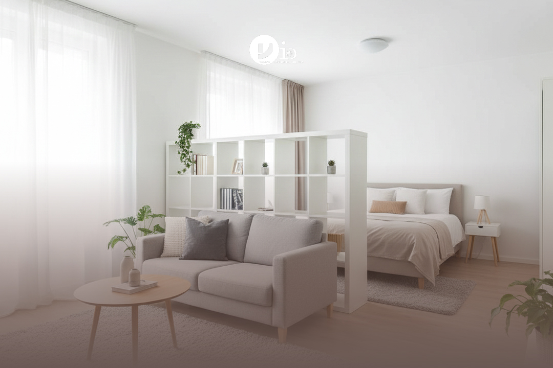 A well-designed studio apartment with clear zones, demonstrating smart studio apartment ideas for maximizing space.
