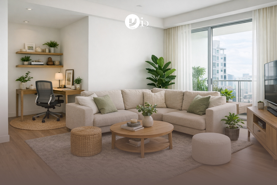How to Create a Multifunctional Space | Ultimate 2026 Guide 2 A living room using strategic zoning to create a multifunctional space with a home office corner.