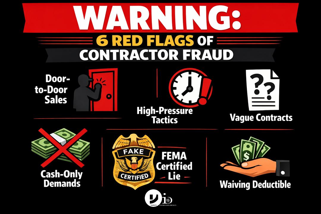 12+ Tips for Avoiding Contractor Fraud (2026 Checklist) 3 A shareable infographic listing the top red flags of contractor fraud, such as high-pressure sales and cash-only demands.
