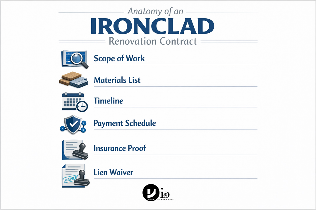 12+ Tips for Avoiding Contractor Fraud (2026 Checklist) 2 An infographic showing the key clauses to include in a contract to avoid contractor fraud.