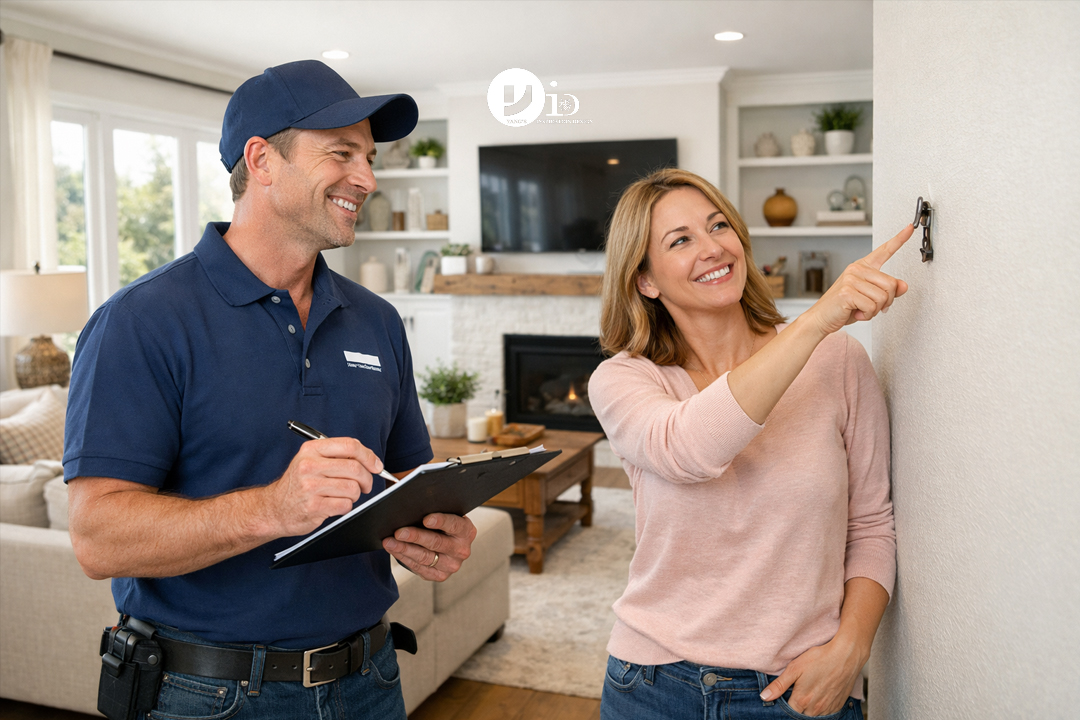 Tips for Working with a Contractor: From Hire to Final Pay 4 A contractor and a satisfied homeowner doing a final project walkthrough, an important tip for working with a contractor.