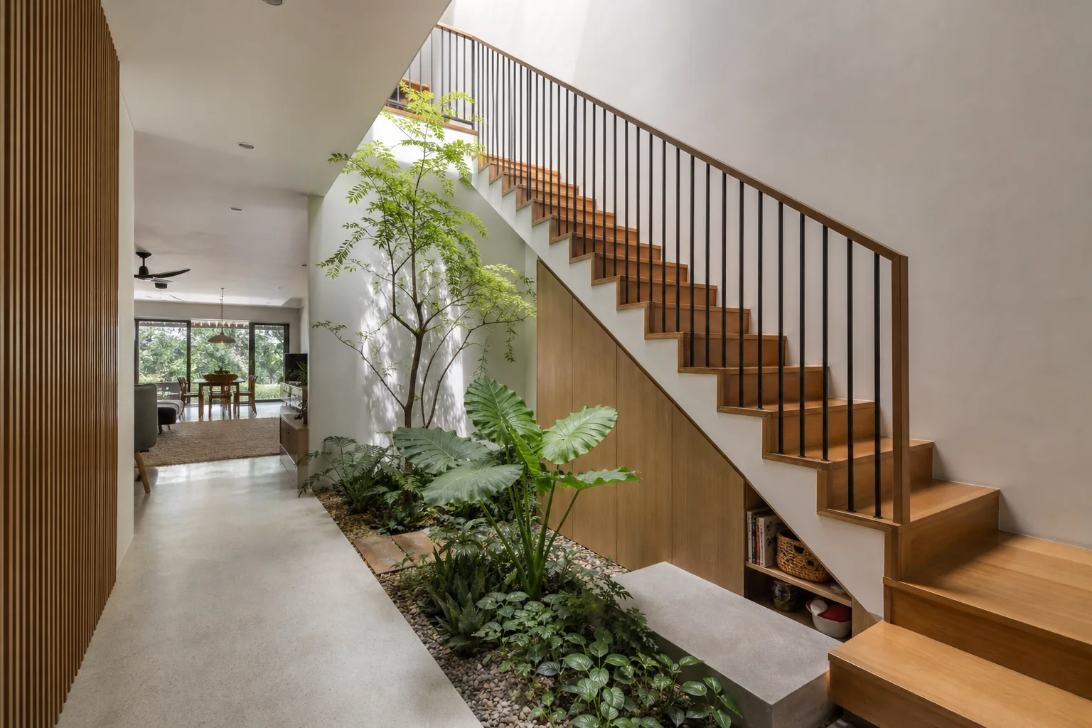 Terrace house staircase and lightwell bringing daylight into a narrow plan