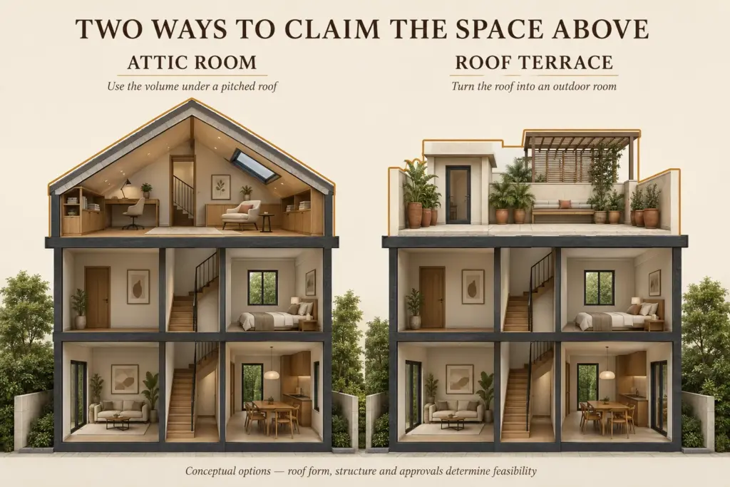 attic conversion and roof terrace design