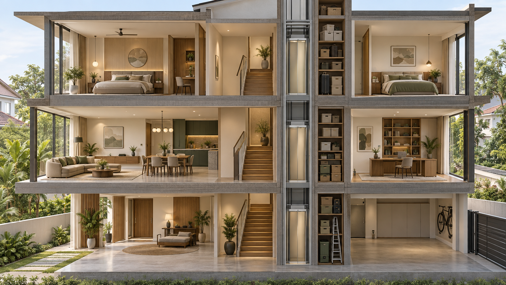 Home lift integration in a landed house