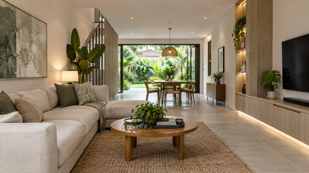 Completed landed living space with built-in storage and rear garden
