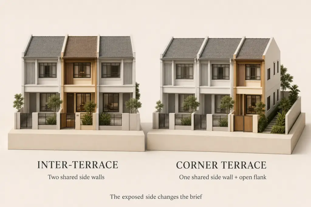 inter-terrace vs corner terrace house