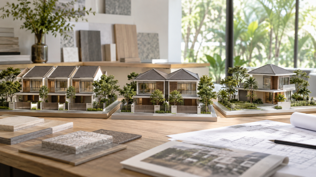 Architectural models of terrace, semi-detached and detached homes