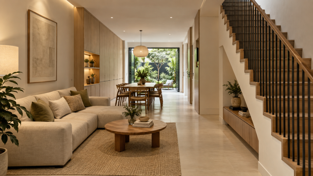 Terrace home interior illustrating completed accommodation after building works