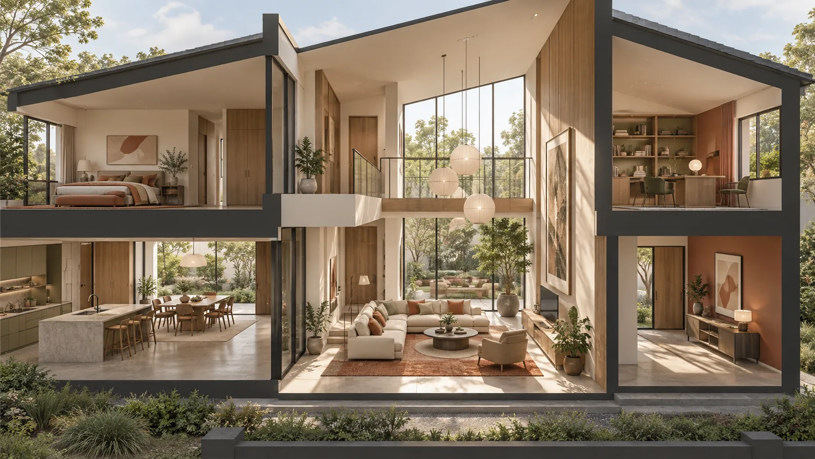 Designing Double-Volume Living and Dining Spaces 2 double-volume living cutaway