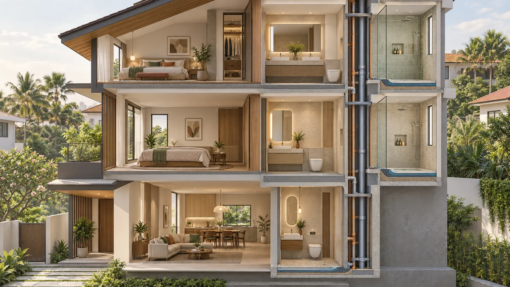 Bathroom Design for Landed Houses: Planning Across Multiple Storeys 2 stacked wet areas
