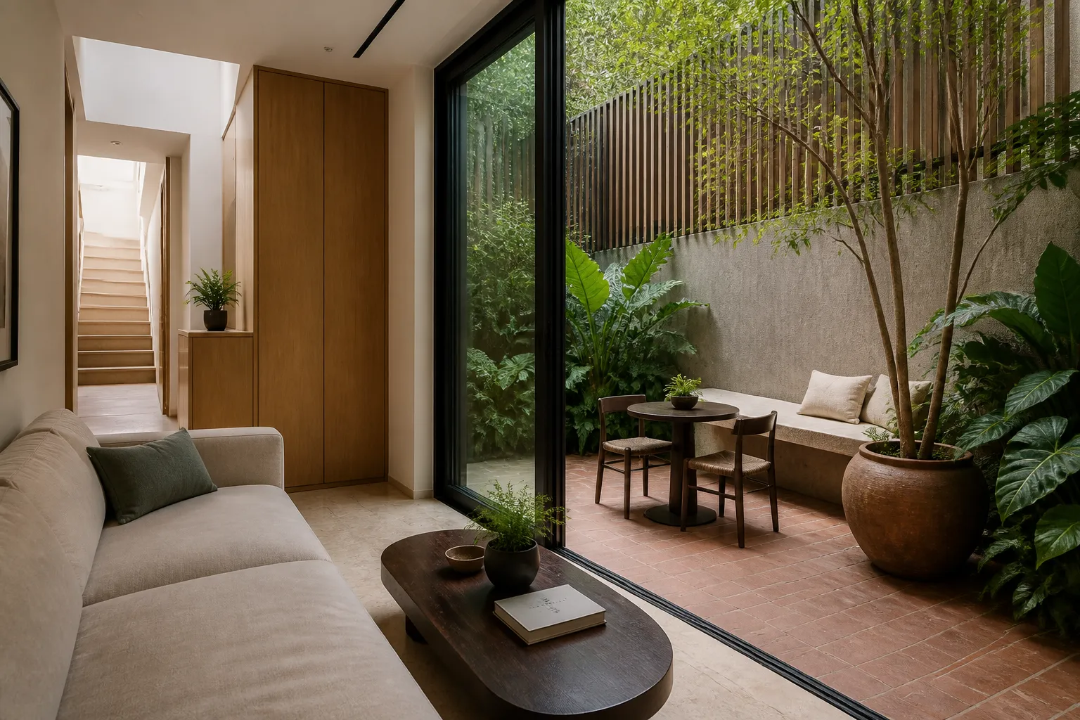 townhouse private rear court interior design