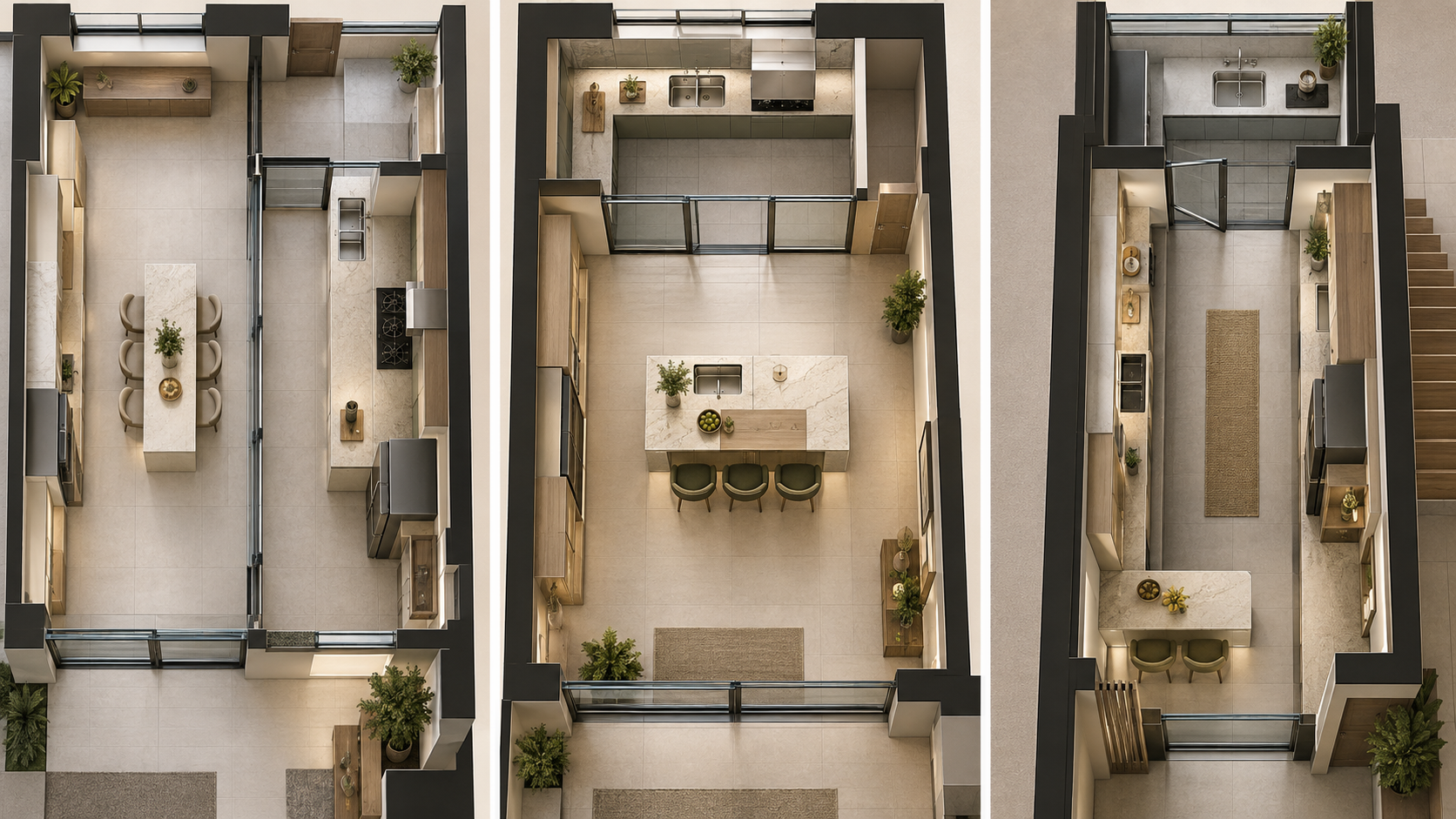 Wet and dry kitchen layouts in a landed home