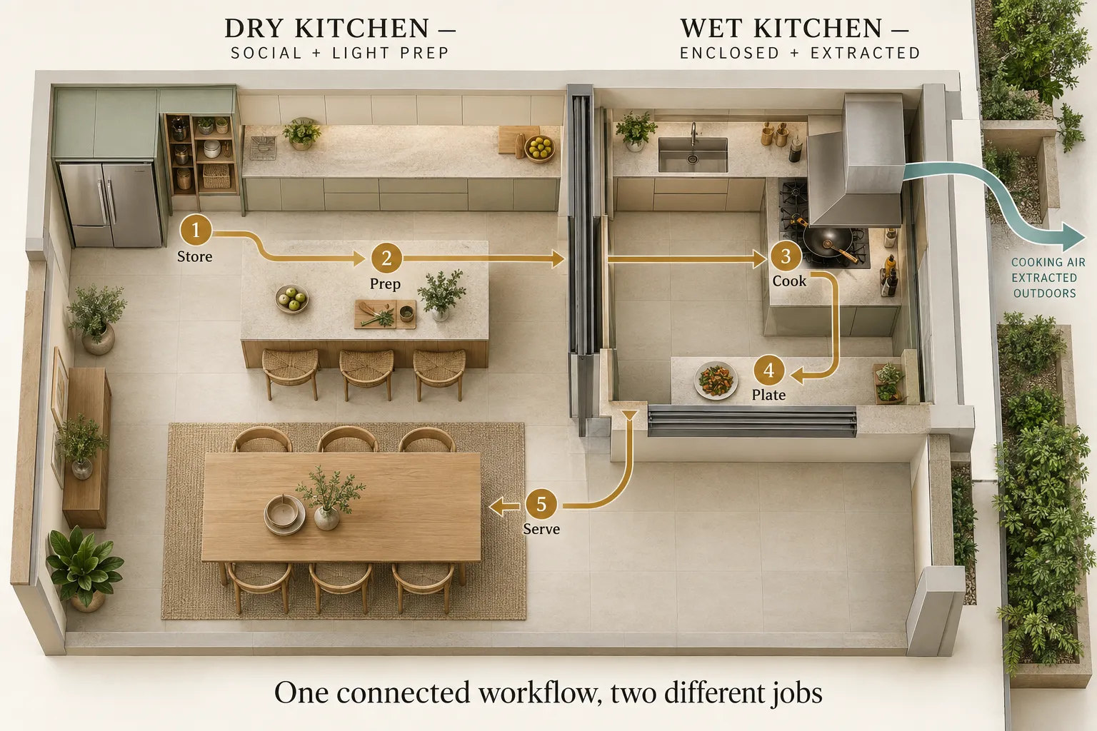 Wet & Dry Kitchen Design for Landed House in Singapore 2 wet & dry kitchen workflow