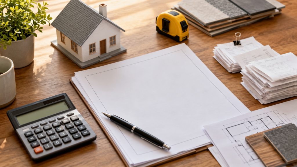 Agreement papers, house model and receipts arranged for a payment-protection review