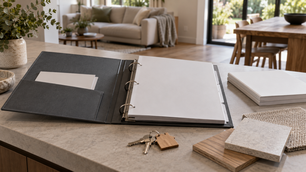 Renovation Warranty in Singapore: Insurance, Coverage and Aftercare 2 Handover folder, product documents and keys arranged for aftercare records